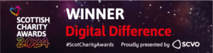 Banner saying Winner, Scottish Charity Awards, Digital Difference, SCVO