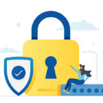 Image of a padlock with a box underneath it that has asterixis to indicated a hidden password, next to the box is a blue tick in a circle. The image indicates how to create a secure password.